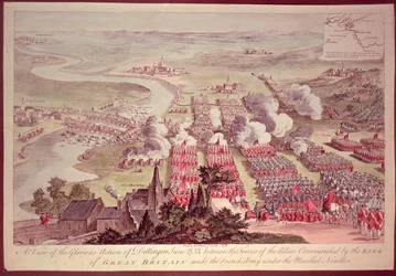 A View of the Glorious Action of Dettingen, June 16-27 1743, between the Forces of the Allies Commanded by the King of Great Britain and the French Army under the Marshal Noailles, engraved